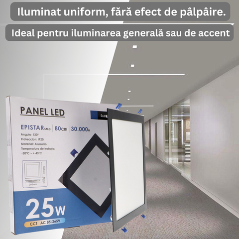 spot led patrat 25w, spot patrat incastrabil, spoturi incastrabile 25w, spot CCT pentru tavan, led spot, spoturi led 290mm, mini led spot patrat, spoturi patrate tavan, spot led incastrat, spot negru slim, led-box.ro