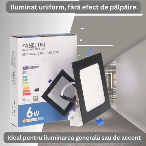 spot led patrat 6w, spot patrat incastrabil, spoturi incastrabile 6w, spot CCT pentru tavan, led spot, spoturi led 120x120mm, mini led spot patrat, spoturi patrate tavan, spot led incastrat, spot negru slim, led-box.ro