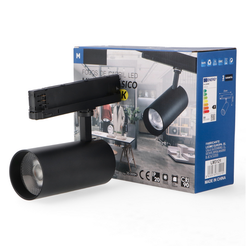spot LED trifazat 30w negru, spot led trifazat pe sina, proiector led pe sina trifazata, iluminat sina trifazata, sina spoturi trifazate, spoturi negre pe sina, sina trifazata led tavan, iluminat pe sina trifazata, proiectoare negre pe sina trifazata, sina trifazata tavan spoturi albe, led-box.ro