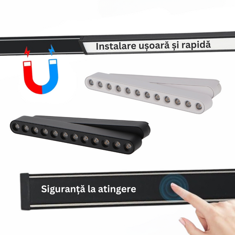spot LED magnetic 12w negru, spot led sina magnetica, proiector led pe sina magnetica, iluminat sina magnetica, sina spoturi magnetice, corpuri iluminat sina magnetica, spoturi magnetice pe sina, spoturi negre magnetice, sina magnetica led tavan, iluminat pe sina magnetica, led-box.ro