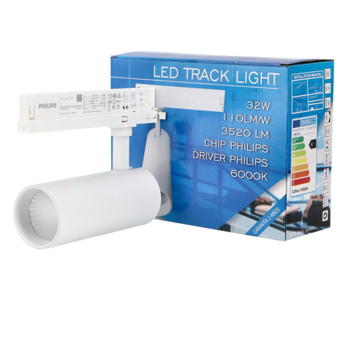 Proiector LED trifazat 32w alb, spot led trifazat pe sina, proiector led pe sina trifazata, iluminat sina trifazata, sina spoturi trifazate, spoturi albe pe sina, sina trifazata led tavan, iluminat pe sina trifazata, proiectoare albe pe sina trifazata, sina trifazata tavan spoturi alb, led-box.ro