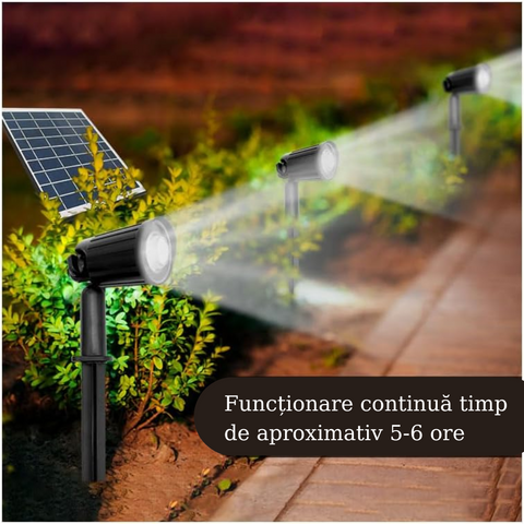 Spoturi solare amplasate de-a lungul unei alei pavate, functionare de aproximativ 5-6 ore-led-box.ro