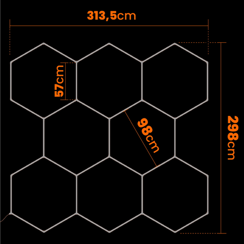 Panou LED cu 8 hexagoane, 280W, instalat în showroom auto pentru iluminare de accent, dimensiune 313x298cm, led-box.ro
