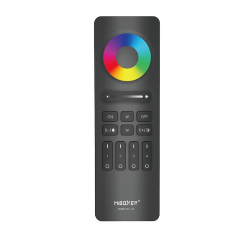 telecomandă LED RGB+CCT, Miboxer 4 Zone, control iluminat inteligent, telecomandă benzi LED, temperatură de culoare reglabilă, iluminat personalizat, control lumină pe zone, iluminat smart home, telecomandă lumină LED, Miboxer C5, led-box.ro