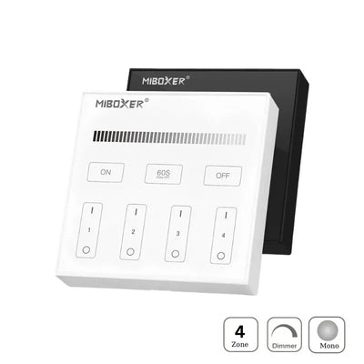 telecomanda panou MiLight, MiBoxer, panou touch, telecomnda led mono, telecomanda perete, telecomanda wireless, 4 zone control, dimmer touch, intrerupator tactil, panou perete, panou tactil perete, B1 MiLight, telecomanda monocolor