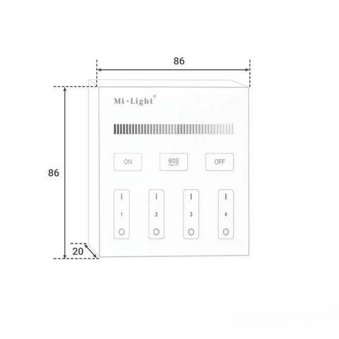 telecomanda panou MiLight, MiBoxer, panou touch, telecomnda led mono, telecomanda perete, telecomanda wireless, 4 zone control, dimmer touch, intrerupator tactil, panou perete, panou tactil perete, B1 MiLight, telecomanda monocolor