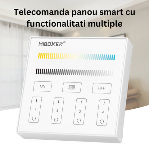 telecomanda panou MiLight, MiBoxer, panou touch, telecomnda led CCT, telecomanda banda LED, telecomanda wireless, 4 zone control, dimmer touch, intrerupator tactil, panou perete, panou tactil perete, B2 MiLight, telecomanda CCT