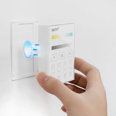 telecomanda panou MiLight, MiBoxer, panou touch, telecomnda led CCT, telecomanda banda LED, telecomanda wireless, 4 zone control, dimmer touch, intrerupator tactil, panou perete, panou tactil perete, B2 MiLight, telecomanda CCT