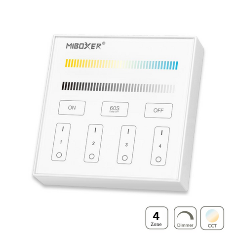 telecomanda panou MiLight, MiBoxer, panou touch, telecomnda led CCT, telecomanda banda LED, telecomanda wireless, 4 zone control, dimmer touch, intrerupator tactil, panou perete, panou tactil perete, B2 MiLight, telecomanda CCT