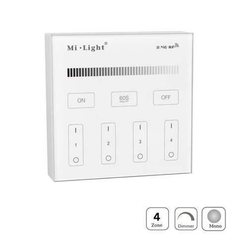 telecomanda MiLight, MiBoxer, panou touch, telecomnda led mono, telecomanda banda LED, telecomanda wireless, 4 zone control, dimmer touch, intrerupator tactil, telecomanda 2,4Ghz, T1 MiLight, led-box.ro