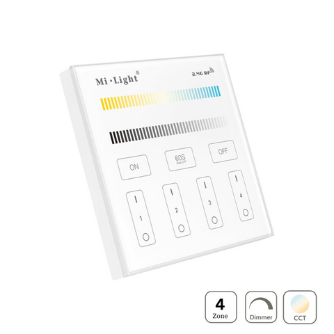 telecomanda MiLight, MiBoxer, panou touch, telecomnda CCT, telecomanda LED, telecomanda wireless, 4 zone control, dimmer touch, intrerupator tactil, telecomanda 2,4Ghz, led-box.ro