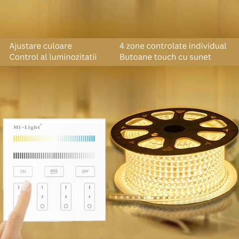 telecomanda MiLight, MiBoxer, panou touch, telecomnda CCT, telecomanda LED, telecomanda wireless, 4 zone control, dimmer touch, intrerupator tactil, telecomanda 2,4Ghz, led-box.ro