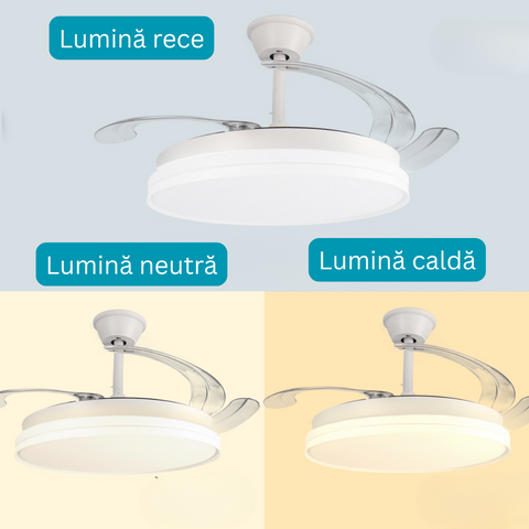 ventilator tavan, ventilator cu lustra CCT, lustra cu ventilator si telecomanda, corp iluminat cu ventilator, lustra led cu ventilator si telecomanda, ventilator tavan silentios, led-box.ro