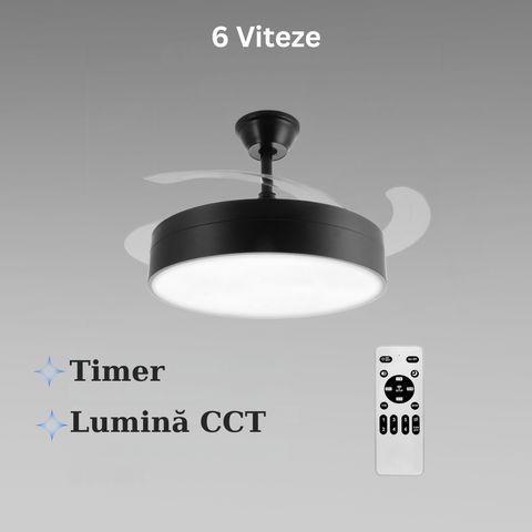 ventilator de tavan cu 6 viteze, timer, lumina CCT, led-box.ro