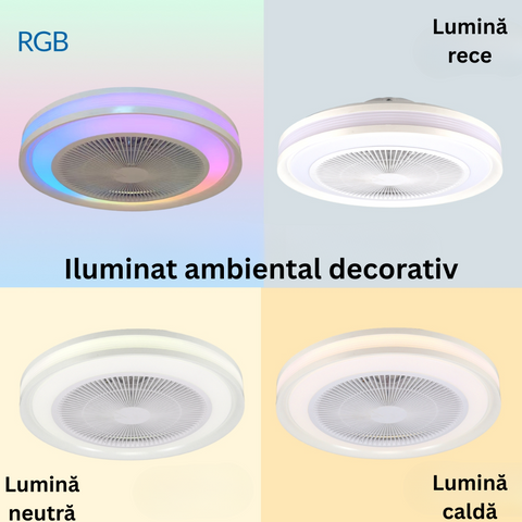 ventilator de tavan, ventilator cu lustra led rgbcct, lustra tavan cu ventilator, lustra led cu telecomanda, lustra cu ventilator si telecomanda, led-box.ro