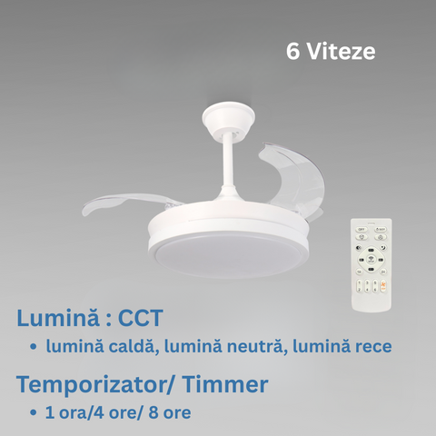 ventilator tavan, ventilator cu lustra CCT, lustra CCT cu ventilator si telecomanda, corp iluminat cu ventilator, lustra led Thor cu ventilator si telecomanda, ventilator tavan silentios, led-box.ro