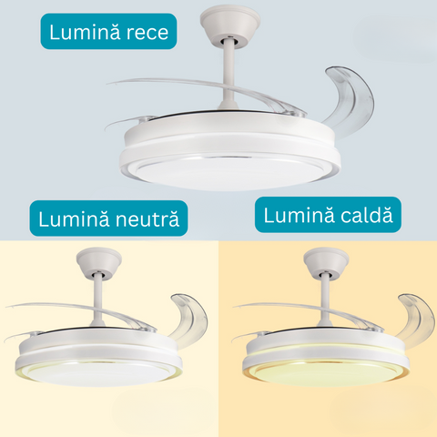 ventilator tavan, ventilator cu lustra CCT, lustra cu ventilator si telecomanda, corp iluminat cu ventilator, lustra led cu ventilator i telecomanda, ventilator tavan silentios, led-box.ro