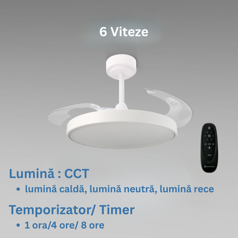 ventilator tavan, ventilator cu lustra CCT, lustra cu ventilator si telecomanda, corp iluminat cu ventilator, lustra led cu ventilator si telecomanda, ventilator tavan silentios, led-box.ro