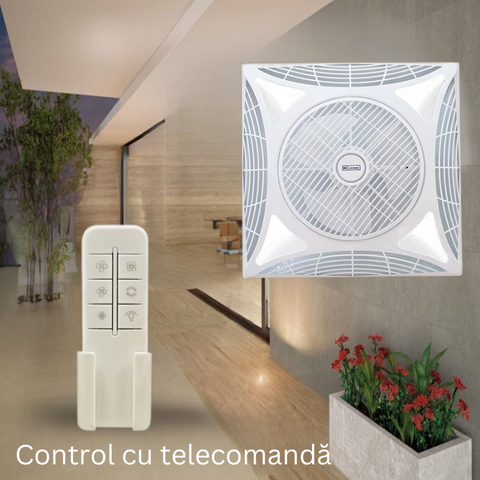 ventilator tavan, ventilator cu telecomanda, ventilator tavan fals, ventilatoare tavan Armstrong, ventilator spatii comerciale, ventilator tavane casetate, ventilator tavan cu lumina, led-box.ro