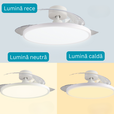 ventilator tavan, ventilator cu lustra CCT, lustra cu ventilator si telecomanda, corp iluminat cu ventilator, lustra led cu ventilator si telecomanda, ventilator tavan silentios, led-box.ro