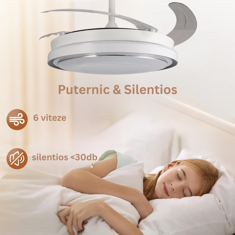 ventilator tavan, ventilator cu lustra CCT, lustra cu ventilator si telecomanda, corp iluminat cu ventilator, lustra led cu ventilator i telecomanda, ventilator tavan silentios, led-box.ro