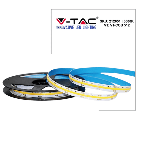 Banda LED COB V-TAC 24V, 13w/m 512LED/m, IP20, rola 5m-led-box.ro