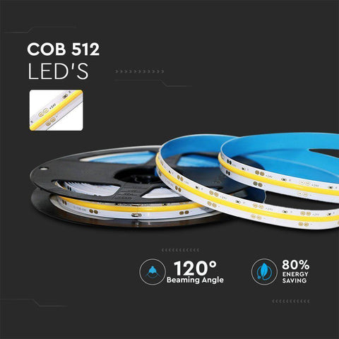 Banda LED COB 24V, 12w/m 512 LED/m, IP20 6000k, rola 5m-led-box.ro