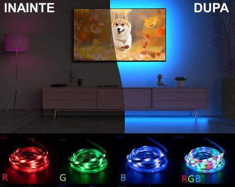 Banda Smart LED TV RGB, USB, Controler Bluetooth si telecomanda, 3m-led-box.ro