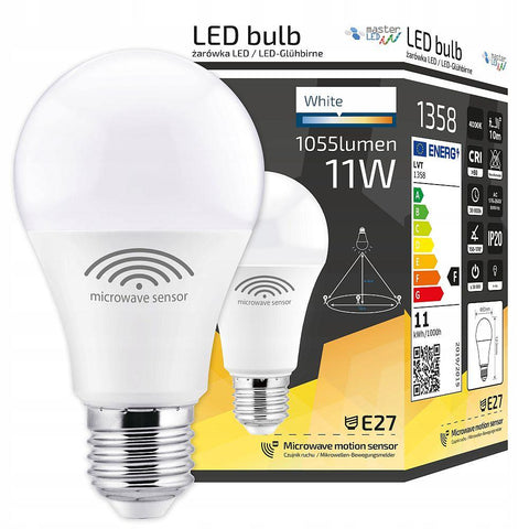 Bec LED cu senzor 11W E27 A60, 4000K - led-box.ro