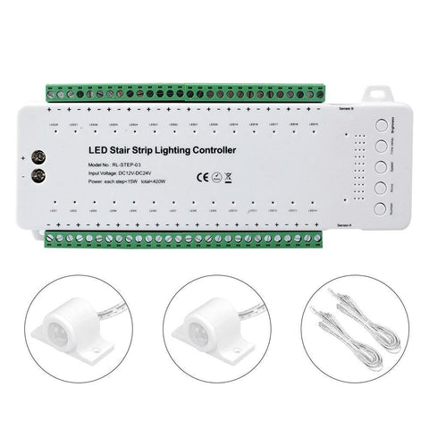kit iluminat scari, controler iluminat scari, kit iluminat trepte, iluminat scari, iluminat trepte scara, sistem iluminat scari, controler inteligent scari cu senzor, led-box.ro