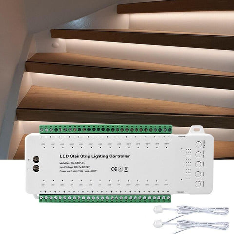 kit iluminat scari, controler iluminat scari, kit iluminat trepte, iluminat scari, iluminat trepte scara, sistem iluminat scari, controler inteligent scari cu senzor, led-box.ro