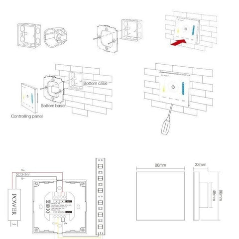 panou touch, controler perete cct, controler P2 Milight, panou tactil perete, panou touch perete, controller perete, led-box.ro