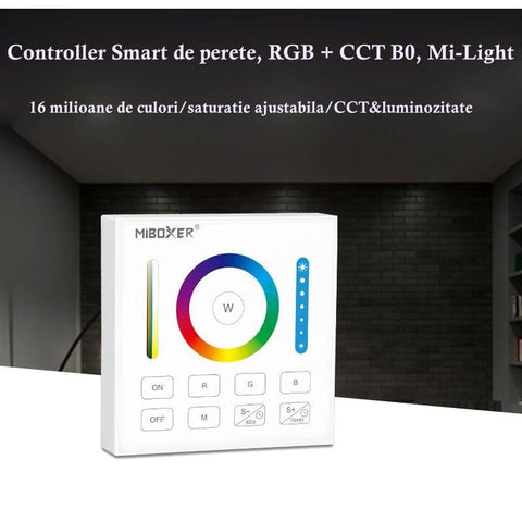 panou touc, panou tactil perete, controller smart perete, controller RGB+CCT, B0 MiLight, intrerupator touch, dimmer touch, MiBoxer, Led-box.ro