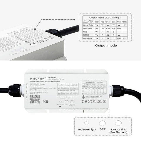 controler wifi, controller led, controller MiLight, Miboxer, controller RGBCCT, WL5-WP, controller 12-24V, controler rezistent la apa, controller compatibil tuya,led-box.ro