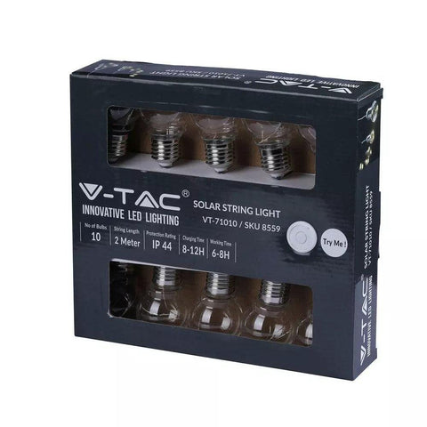 Ghirlanda cu 10 becuri led, incarcare solara, lungime 2m, alb cald - led-box.ro