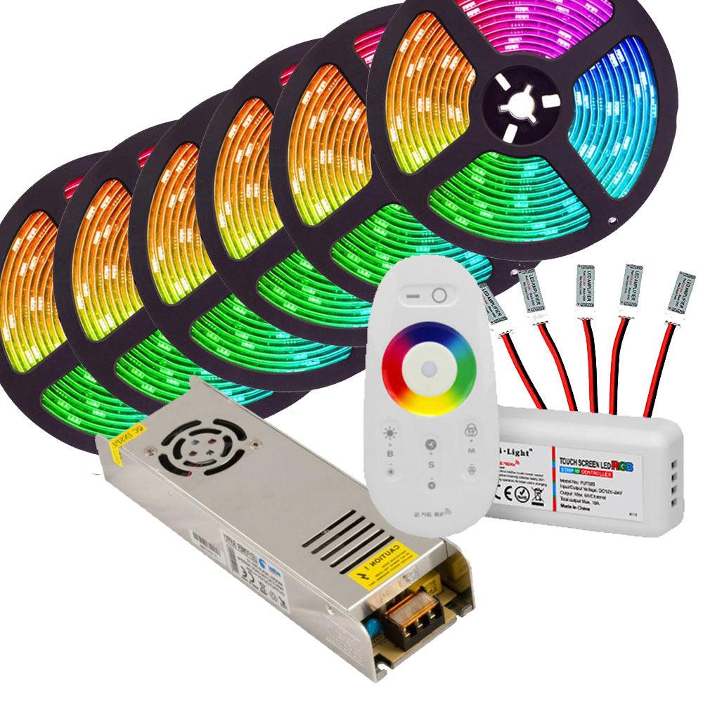 Kit LED RGB, LED/m, touch si sursa de curent, 30 m – led -box.ro