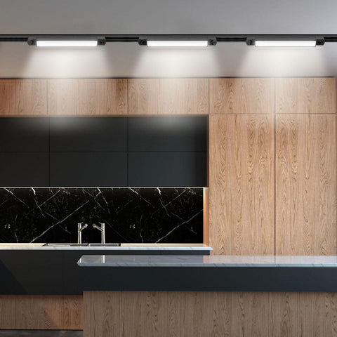lampa led liniara, lampi pe sina, lampi liniare sina, iluminat sina led, lampi iluminat sina, lampa neagra pe sina, led-box.ro