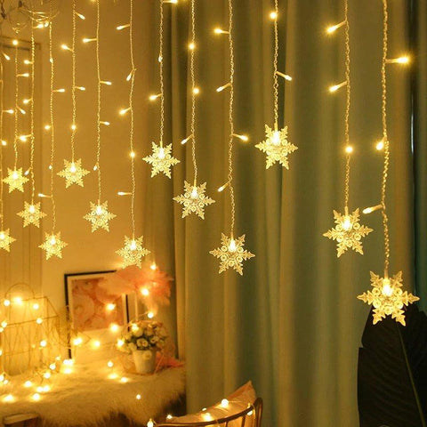 Perdea luminoasa cu fulgi de zapada, 4 metri, alb cald - led-box.ro