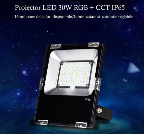proiector led rgb, proiector led 30w, proiector led FUTT03 MiLight, proiector iluminat cladiri, proiector led gradini, proiector led iluminat exterior, proiector led IP65, led-box.ro