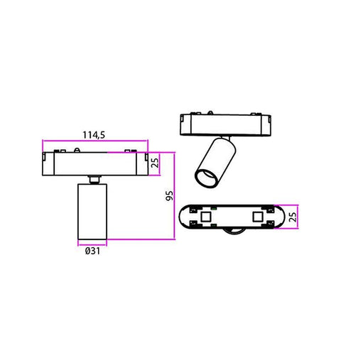 proiector sina magnetica 5W, proiectoare sina magnetica 48V, proiector led magnetic, spoturi magnetice, led-box.ro
