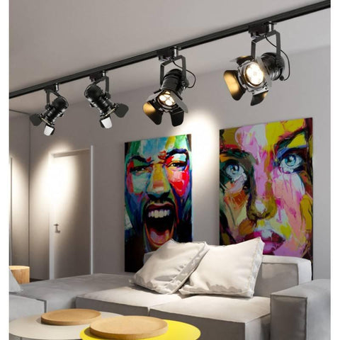 proiector LED rotativ, proiector retro CINEMA, iluminat pe șină GU10, iluminat comercial vintage, iluminat rezidențial retro, proiector orientabil GU10, iluminat eficient LED, proiector stil cinema, led-box.ro