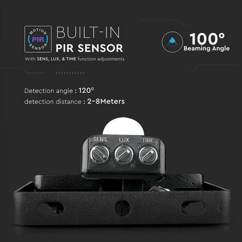 Proiector LED SMD Samsung cu senzor de miscare 20W 6400k IP65, negru - led-box.ro