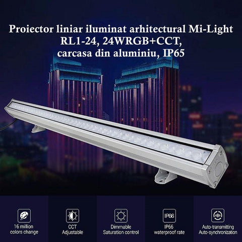wall washer, proiector liniar, proiector iluminat cladiri, iluminat ambiental, iluminat peisagistic, proiector led RGB, proiector MiLight, RL1-24 MiBoxer, led-box.ro