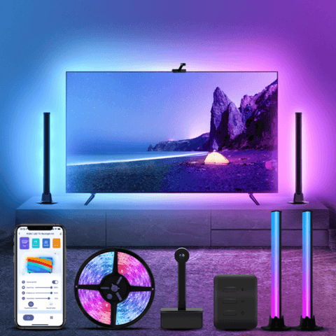 set banda tv, kit banda tv, bara laterala tv, Sistem complet bandă LED TV, Magic Glow, bandă LED rgb, bara laterala Magic Glow, lampi led laterale tv, sistem banda led tv, banda led inteligenta, ambient tv, control led, immersion, led-box.ro