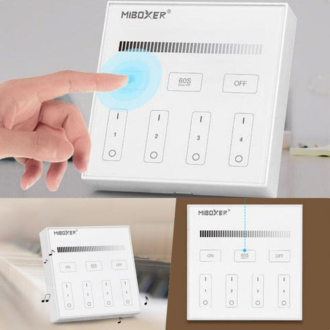 telecomanda panou MiLight, MiBoxer, panou touch, telecomnda led mono, telecomanda perete, telecomanda wireless, 4 zone control, dimmer touch, intrerupator tactil, panou perete, panou tactil perete, B1 MiLight, telecomanda monocolor