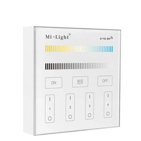 telecomanda panou MiLight, MiBoxer, panou touch, telecomnda led CCT, telecomanda banda LED, telecomanda wireless, 4 zone control, dimmer touch, intrerupator tactil, panou perete, panou tactil perete, B2 MiLight, telecomanda CCT
