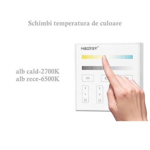 telecomanda panou MiLight, MiBoxer, panou touch, telecomnda led CCT, telecomanda banda LED, telecomanda wireless, 4 zone control, dimmer touch, intrerupator tactil, panou perete, panou tactil perete, B2 MiLight, telecomanda CCT