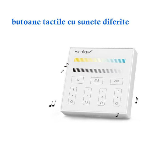 telecomanda panou MiLight, MiBoxer, panou touch, telecomnda led CCT, telecomanda banda LED, telecomanda wireless, 4 zone control, dimmer touch, intrerupator tactil, panou perete, panou tactil perete, B2 MiLight, telecomanda CCT