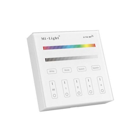 telecomanda perete MiLight, MiBoxer, panou touch, telecomnda led RGB+CCT, telecomanda banda LED, telecomanda wireless, 4 zone control, dimmer touch, intrerupator tactil, panou perete, panou tactil perete, B3 MiLight, telecomanda RGB/RGBW, led-box.ro