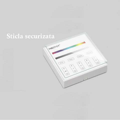 telecomanda perete MiLight, MiBoxer, panou touch, telecomnda led RGB+CCT, telecomanda banda LED, telecomanda wireless, 4 zone control, dimmer touch, intrerupator tactil, panou perete, panou tactil perete, B3 MiLight, telecomanda RGB/RGBW, led-box.ro